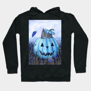 Blue Jack-o-lantern Cat Hoodie